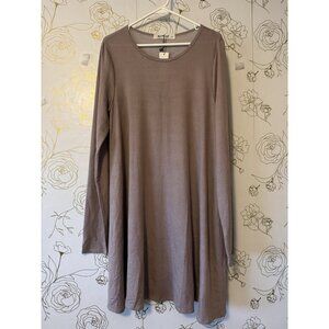Three Bird Nest Dress Long Sleeve  Women’s XL   Oversized Swing Taupe NWT  080